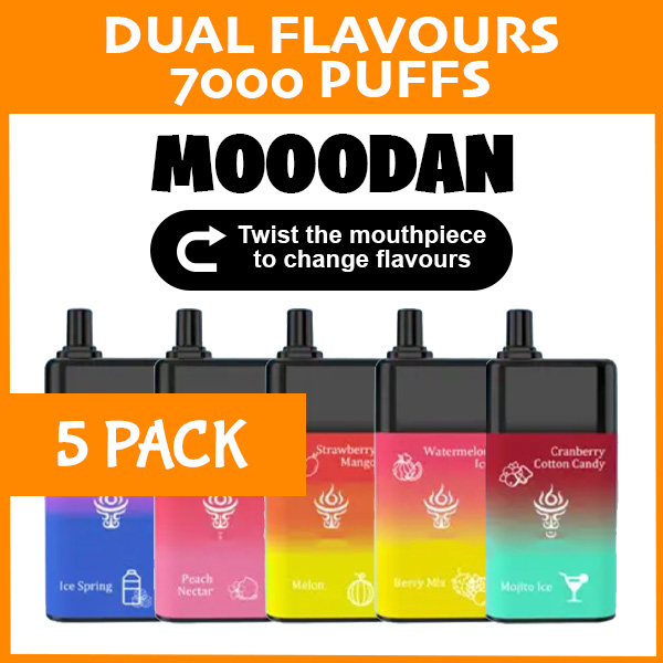 5 pack – mooodan dual flavour – 7000 puffs