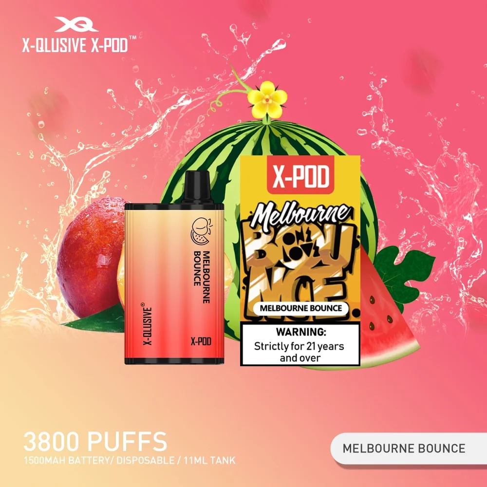 x qlusive x pod melbourne bounce (watermelon peach ice) – 3800 puffs