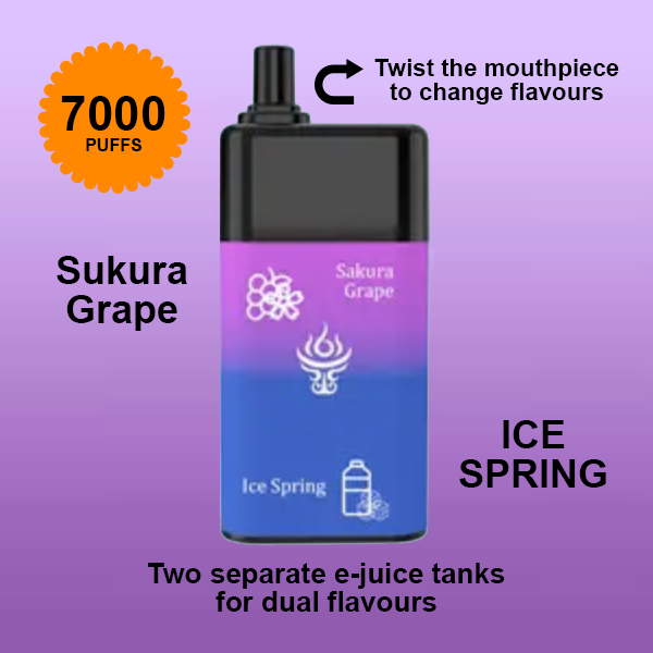 sukura grape + ice spring – mooodan dual flavour – 7000 puffs